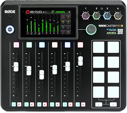 Rodecaster Pro II and (2) SM7B Cardioid Dynamic Microphones 2 Person Podcasting Bundle, 2 Pairs of Headphones, 2 10' XLR Cables, 128GB SD Card, 2 Boom Arms, and Dust Cover