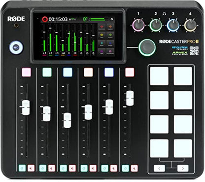 Rodecaster Pro II and (2) SM7B Cardioid Dynamic Microphones 2 Person Podcasting Bundle, 2 Pairs of Headphones, 2 10' XLR Cables, 128GB SD Card, 2 Boom Arms, and Dust Cover