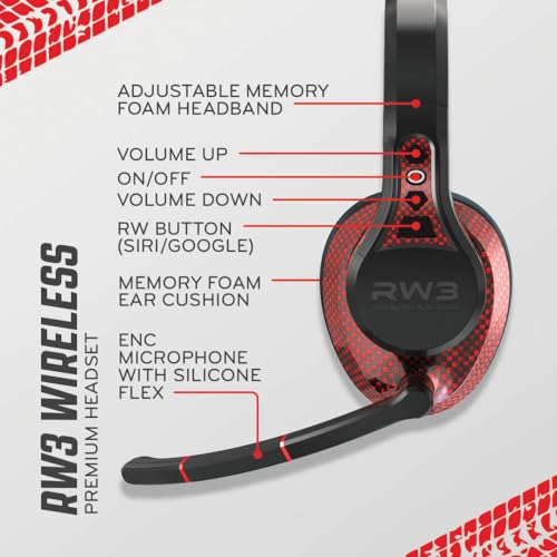 RoadWarrior RW3 Bluetooth Trucker Headset - 105dB 40mm Speaker AI ENC Mic | Noise Cancelling, 50+ Hour Battery Life, 180ft Wireless Range, ANC Audio, IP54 Rugged with Voice Control, Over-Ear Fit