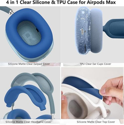 [4 in 1] Case Cover for AirPods Max 2/1 (2026/2024/2020) Ear Pad Case Cover/Headband Cover/Ear Cups Cover with Bling Star for Apple AirPods Max Headphones (Bling Deep Blue Star) - color: Bling Deep Blue Star