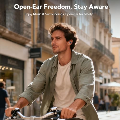 Clip on Earbuds Open Ear Wireless Bluetooth 5.4 Headphones with Noise Cancelling Mic, 48H Playtime Ear Buds,IP68 Waterproof, Comfortable for Small Ears (Black)