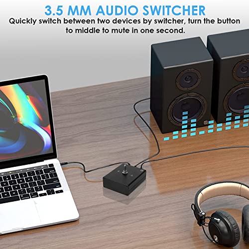 3.5mm Audio Switcher, 2 Input 1 Output / 1 Input 2 Output (2 in 1 Out/ 1 in 2 Out) Mini Headphone Manual Selector Converter Speaker Selector with 47 in 3.5mm Cable, No External Power Required