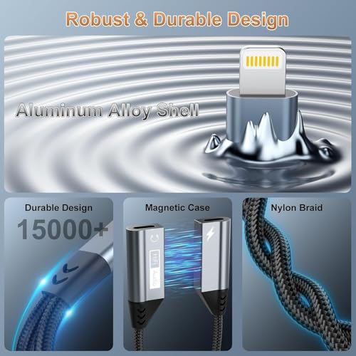 Magnetic Lightning to Dual Lightning AUX Adapter,[ MFi Certified] 2 in 1 iPhone Audio and Charger Splitter,Dongle Compatible with iPhone 14/13/12/11/XS/XR/7/8 and iPad, Supports Charging & Audio - color: Black 1