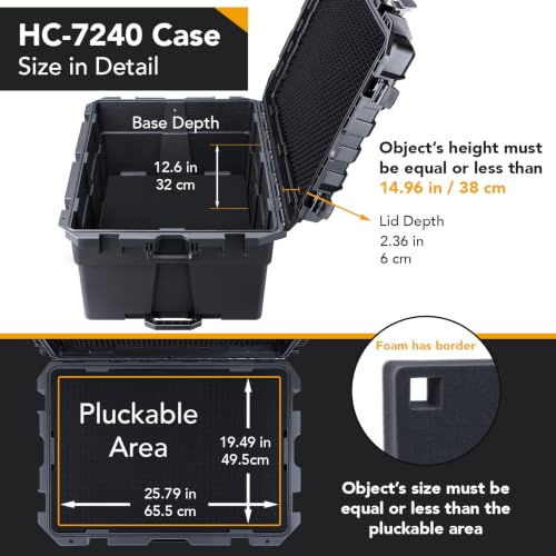 Lykus HC-7240 Hard Case with Wheels and Foam, Inner Size 25.7*19.49*14.96in | IP67 Waterproof, Pluckable Foam, Suitable for Cameras, Lenses, Electronic Equipment and More - size: HC-7240: 31.1x24.41x18.5 inch