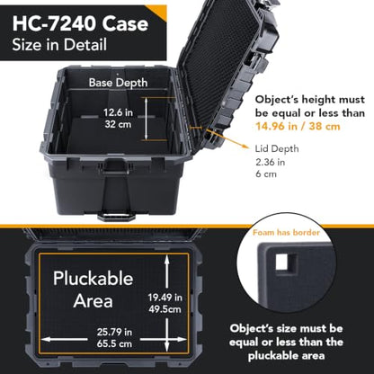 Lykus HC-7240 Hard Case with Wheels and Foam, Inner Size 25.7*19.49*14.96in | IP67 Waterproof, Pluckable Foam, Suitable for Cameras, Lenses, Electronic Equipment and More - size: HC-7240: 31.1x24.41x18.5 inch