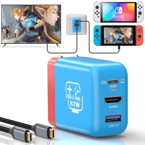 2 Pack 67W Switch Dock Charger for Nintendo Switch/OLED, Portable TV Docking Station with 4K/60Hz HDMI/USB2.0/PD Fast Charging Ports, Charger Adapter Power Hub with USB-C Cable for Mobile Phone - size: 2 Pack