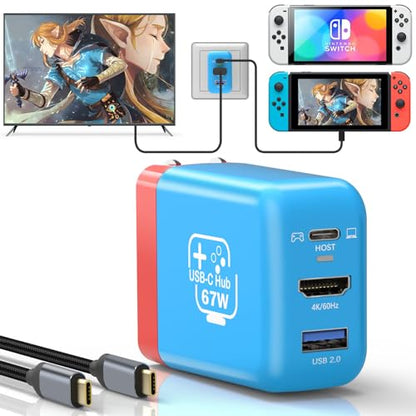 2 Pack 67W Switch Dock Charger for Nintendo Switch/OLED, Portable TV Docking Station with 4K/60Hz HDMI/USB2.0/PD Fast Charging Ports, Charger Adapter Power Hub with USB-C Cable for Mobile Phone - size: 2 Pack