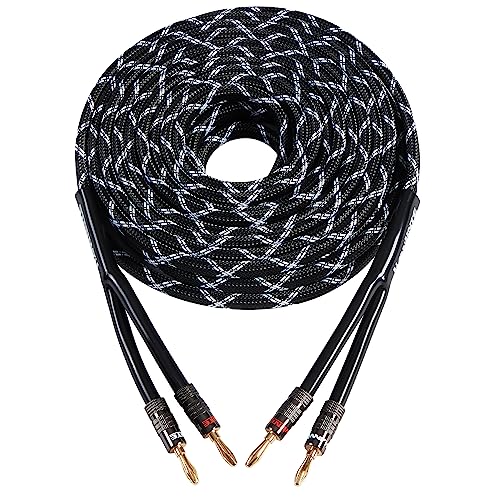12AWG Speaker Cable (3 Feet), 1 Pack Premium Heavy Duty Braided Speaker Wire with Dual Gold Plated Banana Plug in-Wall CL2 Rated, Oxygen-Free Copper (Black) - color: Black