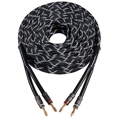12AWG Speaker Cable (3 Feet), 1 Pack Premium Heavy Duty Braided Speaker Wire with Dual Gold Plated Banana Plug in-Wall CL2 Rated, Oxygen-Free Copper (Black) - color: Black