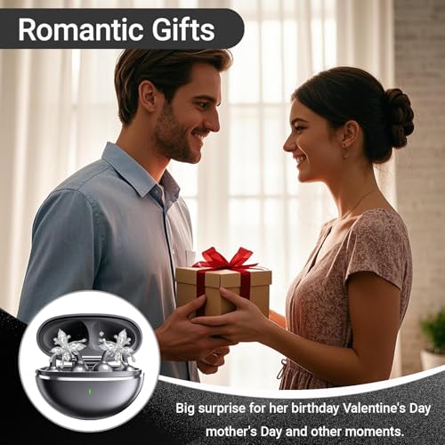 2026 New Jewelry-Inspired Clip-On Earbuds with Detachable Sparkle Butterfly Earrings, Bluetooth 6.0, Cute Wireless Headphones for Women, 50H Playtime, Low Latency, Sports & Workouts (Black) - color: Black