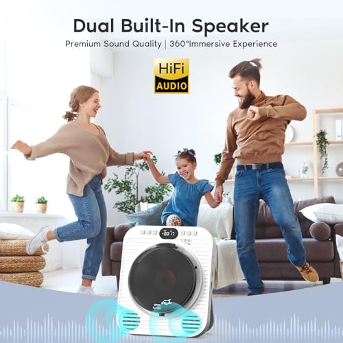 Mini CD DVD Player for TV - Portable Bluetooth CD DVD Player with HDMI & AV Cables, Built-in Speakers, USB/AUX Playback, 1080P Upscaling, Wall-Mountable Compact Desktop Player for Home