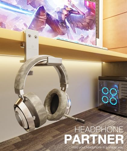Foldable Headphone Stand and Hook – Aluminum Headset Holder Clamp Mount Under Desk, Universal Fit for Gaming Headphones, Space-Saving Hanger Organizer - color: Silver