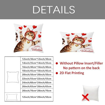 Cat Throw Pillow Covers Set of 2, Playful Fanciful Hearts Red Headband Valentine Red Soft Velvet Washable Decorative Pillow Cases for Home Bedroom Living Room Sofa Couch Decor 24x24 Inch - size: 24" x 24" (Pack of 2)