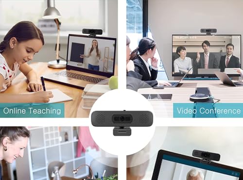 3-in-1 2K Webcam with Dual Speakers & 4 Noise-Canceling Mics, USB Plug & Play Computer Camera with Privacy Cover for Zoom Meeting Online Teaching Video Calling