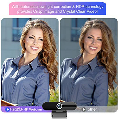 Webcam 4K HD 8MP USB-A/C with Microphone&Privacy Cover&Tripod for PC - color: Dark Grey
