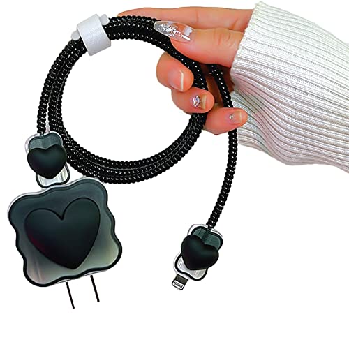 ZOSTLAND 5 in 1 DIY 18W 20W Heart Shape Protector Data Cable USB Charger Line Earphone Wire Saver Organizer Compatible with iPhone 11 12 13 14 15 Pro Max - color: Love Black