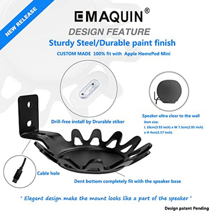 Wall Mount Bracket for Homepod Mini (Drill Free,Sturdy Metal,Enduring Paint Finish,Easy Install on the wall,Compatible with Homepod Mini,Single pc,Black) - color: Black, size: Single pc