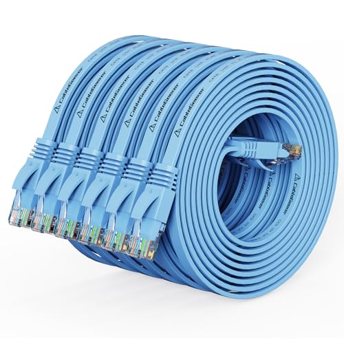 Cat 6 Flat Ethernet Cable 7ft 6Pack, 10Gbps, Blue | OFC Bare Copper 30AWG UTP Patch Cable, 550MHz, RJ45 Gold-Plated, Snag-Less Boots, Ideal for Gaming, Streaming, Router - color: Blue-Flat, size: 7ft