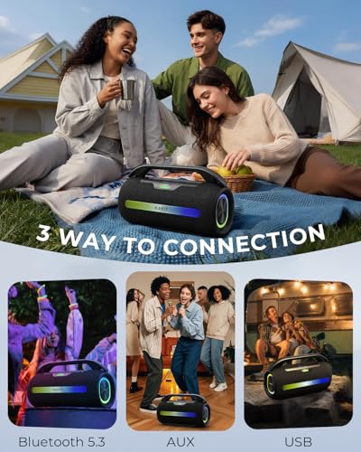 havit Outdoor Bluetooth Speaker, 120W Peak Loud Speakers with Deep Bass, Portable Wireless Speaker IPX6 Waterproof, RGB Light, 12H Playtime, TWS Stereo, EQ, for Party, Beach, Camping, Backyard, Garage
