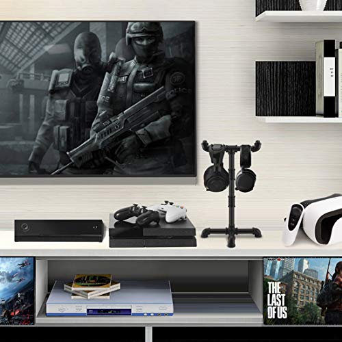 Geekria Metal Tube DIY Assemble Dual Headphone Stand, Gaming Headset Holder, Desk Display Hanger, Compatible with Bose, Sony, AKG, ATH, B&O, JBL, Sennheiser (Black)