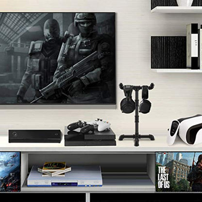Geekria Metal Tube DIY Assemble Dual Headphone Stand, Gaming Headset Holder, Desk Display Hanger, Compatible with Bose, Sony, AKG, ATH, B&O, JBL, Sennheiser (Black)