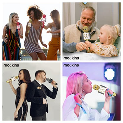 Mockins Gold Bluetooth Karaoke Microphone for Kids with Built in Bluetooth Microphone Wireless Speaker | Wireless Mic Karaoke Compatible with iPhone & Android | All-in-One Mic - color: Gold