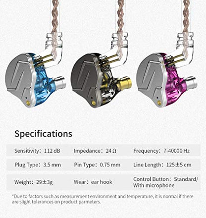 KZ ZSN Pro Dual Drivers 1BA 1DD in Ear Earphones HiFi Power Bass Earbuds Headphones High Clarity Sound Wired Earphones with Detachable Cable for Audiophile Musician - color: ZSN Pro-gray, size: With Mic