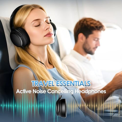 INFURTURE USB C Wired Headphones, Active Noise Canceling Over Ear with Mic | Hi-Fi Stereo Sound, Foldable & Portable for School/Travel, Compatible with iPhone, Laptop, Samsung, Pixel, Adults/Teens Gift - color: Black