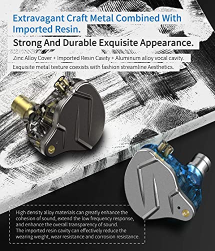 KZ ZSN Pro Dual Drivers 1BA 1DD in Ear Earphones HiFi Power Bass Earbuds Headphones High Clarity Sound Wired Earphones with Detachable Cable for Audiophile Musician - color: ZSN Pro-gray, size: No Mic