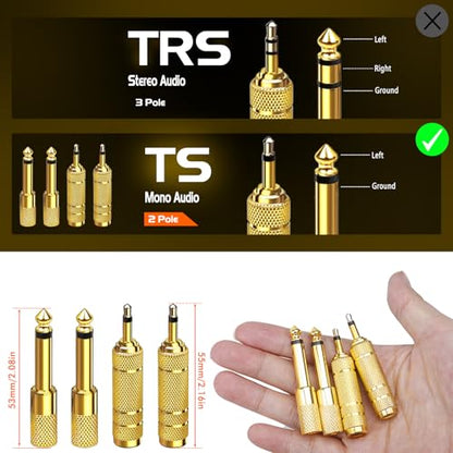 4-Pack Headphone Adapter Set(Gold Plated), 1/8 (3.5mm) and 1/4 (6.35mm) Adapter Mono(TS), Audio Jack Converter for Guitar, Amp, Studio, Zero Signal Loss