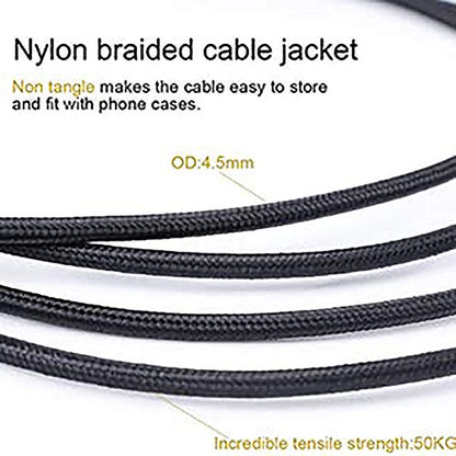 SatelliteSale Auxiliary 3.5mm Right Angle Audio Jack Male to Male Digital Stereo Aux Cable Universal Wire Black Nylon Cord 15 feet - size: 15 Feet