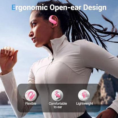 Sport Wireless Earbuds,60Hrs BT5.4 ENC IPX7 Waterproof Earhooks Deep Bass | 14.2mm drivers deliver rich stereo sound. Soft silicone ensures a secure, painless fit for long workouts. - color: Hot Pink