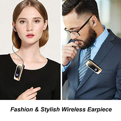 Retractable Wireless Headset Headphone Stereo Earphone V5.0 Noise Cancelling Mic Clip on Earpiece Comfortable HandsFree Headset 20Hrs Talking Time Sports Business Trucker Driver Earbud - color: Gold