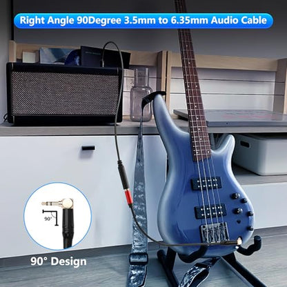 CERRXIAN 1.8M/6FT 3.5mm TRS Stereo Right Angle Male to 6.35mm TRS Stereo Male Audio Cable, 3.5mm to 6.35mm Audio Leather Textured Cord,for Electric Guitar, Mixer, Amplifier, Speaker