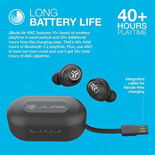 JLab, JBuds Air ANC, True Wireless Earbuds, Active Noise Cancelling Bluetooth Earbuds, Black