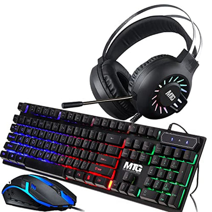 MTG RGB Backlit Mechanical Wired Gaming Keyboard and Mouse Combo | Full Anti-Ghosting, RGB Headset, WiFi BT, PC & Laptop Compatible, Complete Accessory Bundle for Desktop & Gaming Setup - color: Gaming plus