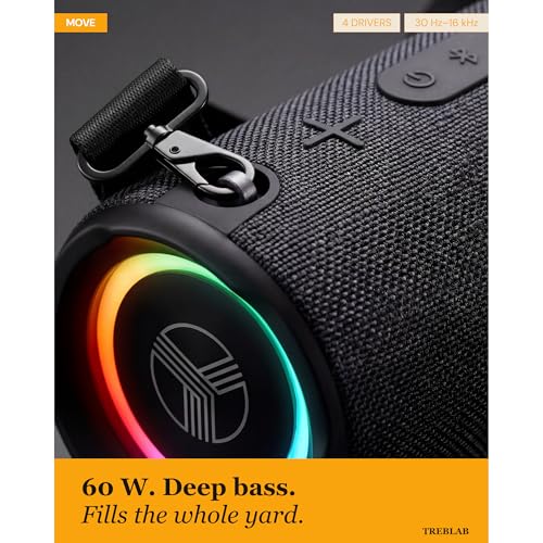 TREBLAB HD-Max Loud Portable Wireless Bluetooth Speaker, 60W IPX7 20H | RGB Power bank Outdoor Speaker, TWS Stereo Pairing, Carry Strap & Deep Bass for Backyard Parties, USB-C Charging - color: Gray
