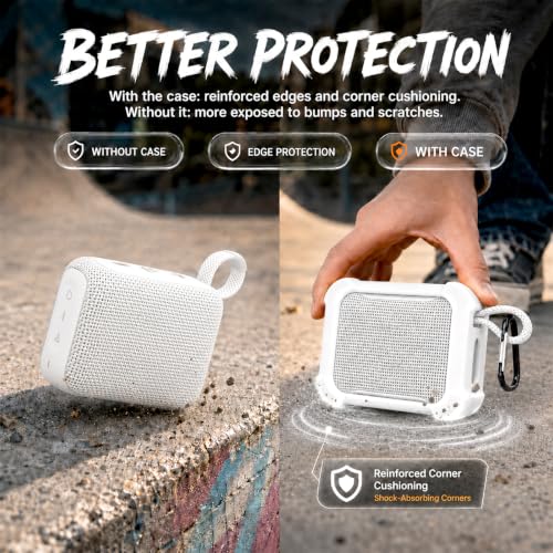 COMECASE Silicone Case for JBL Go 5 with Metal Carabiner, White, Case Only | Thickened Edges, Inner Cushioning Ribs, Easy Button Access, Uncovered Grille and Edge Light, for Travel and Outdoor Use - color: White