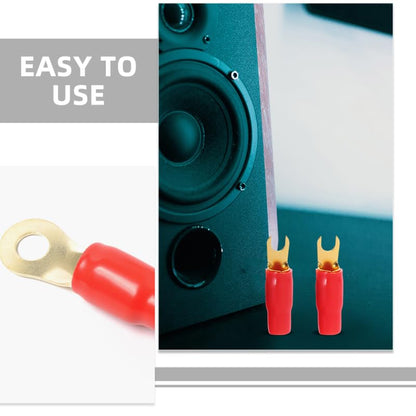 12Pcs Spade Terminals Connectors: 8GA Spade Connector Car Strip Terminal Fork Adapters Plugs Crimp Barrier s for Speaker Wire Cable Plug, Universal Fit（Fork+Circle）
