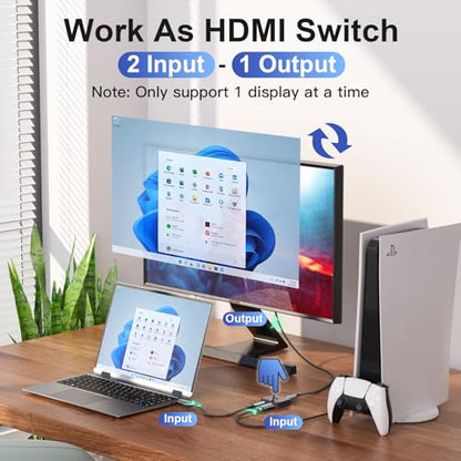 HDMI Switch 1 in 2 Out 4k@60hz, HDMI Switch 2 in 1 Out with LED Indicators/HDMI Splitter 2 in 1 Out Grey/HDMI Switcher Support 4K 3D HDR for Xbox PS5/4/3/Blu-Ray TV/Player/Laptop PC - color: GREY