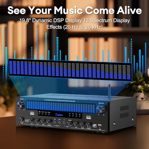 Daakro Stereo Receivers Home Audio Amplifier w/DSP Display,300W Rated Power 5.1 Channel Bluetooth Receiver,Home Amp w/BT/CD/DVD/AUX/USB/BT/FM/Opt/COA/MIC for Home/Studio/Theater Passive Speaker - size: 3800