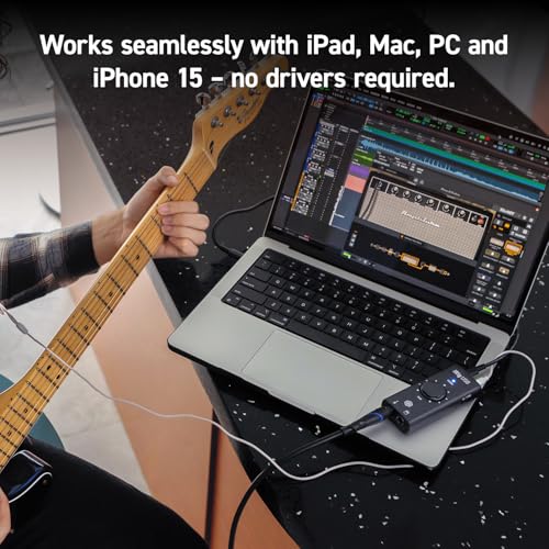 IK Multimedia iRig USB Guitar Audio Interface - 24-bit 48 kHz Music Recording Studio Equipment Include USB C Cable For iPad, Mac And PC, Guitar Accessories, Recording Device