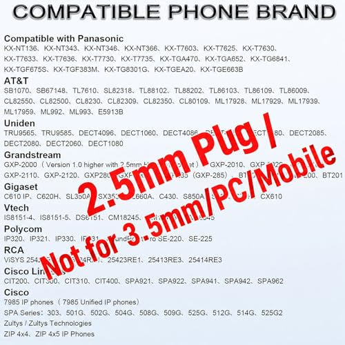 Wantek 2.5mm Headset with Microphone, Wired Phone Headset, Noise Cancelling & Volume Controls, Telephone Headphone Compatible with Panasonic, Cisco, Polycom, Gigaset's 2.5mm Jack Phone Headset - size: 600-2.5mm