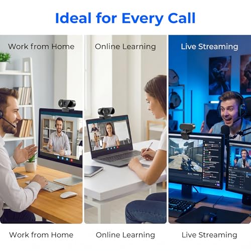 1080P HD Webcam with Privacy Cover USB Plug and Play Computer Camera with Dual Mic Desktop Cam for Video Calling Streaming - size: 1080P One size fits all