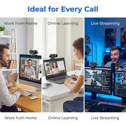 1080P HD Webcam with Privacy Cover USB Plug and Play Computer Camera with Dual Mic Desktop Cam for Video Calling Streaming - size: 1080P One size fits all