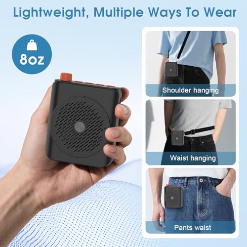 15W Wireless Voice Amplifier for Teachers, Dual Magnetic Lavalier Mics with Noise Reduction, Portable Bluetooth 5.3 PA System for Tour Guide Yoga, 15H Battery Waist-Mount Speaker, 98FT Range (Black) - color: Black