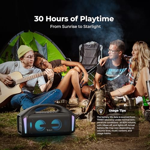 Tribit StormBox Blast Bluetooth Speaker, 90W Loud Sound, 30H Playtime | IPX7 Waterproof, 140W Peak, XBass, LED Light, Wireless, Portable, TWS Pairing, Custom EQ, BT5.3, Party, Outdoor, Camping