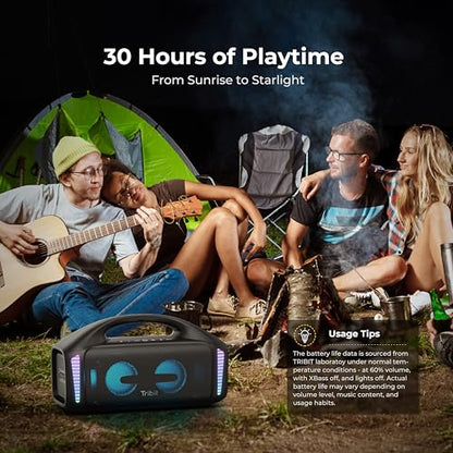 Tribit StormBox Blast Bluetooth Speaker, 90W Loud Sound, 30H Playtime | IPX7 Waterproof, 140W Peak, XBass, LED Light, Wireless, Portable, TWS Pairing, Custom EQ, BT5.3, Party, Outdoor, Camping