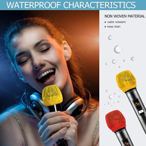 50 Pcs (25 Pairs) Disposable Microphone Cover, Non-Woven Handheld Microphone Windscreen Protective Cap for Karaoke(Red,Yellow)