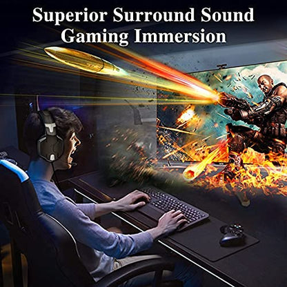 Gaming Headset for PS4 Xbox One PC PS5,Over Ear Wired Gaming Headphones with Microphone Noise Cancelling,Flip-to-Mute,Bass Surround Sound,Lightweight,Soft Memory Earmuffs,Black Blue